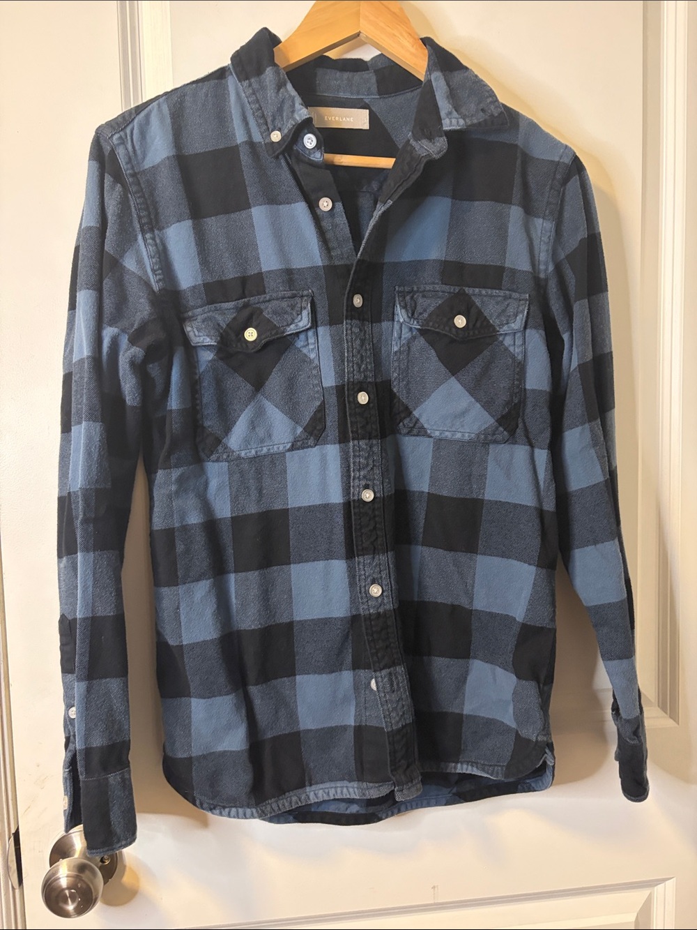 Everlane Blue and Black Plaid Button-Down Shirt